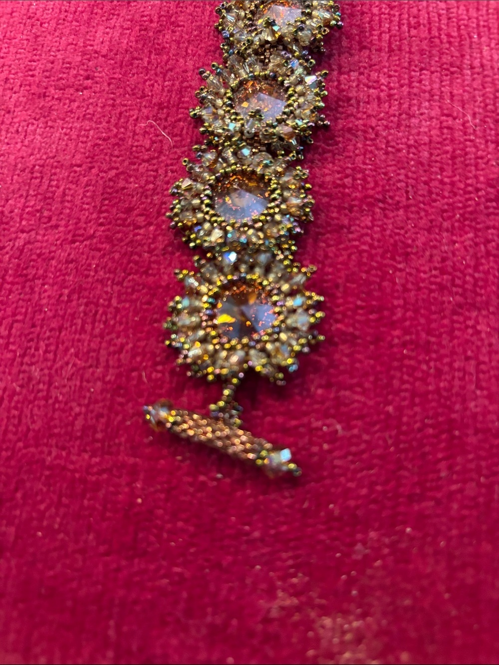 Hand beaded artisan Gold Crystal Floral Statement Bracelet - Women Jewelry - Picture 4 of 6